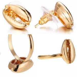 Golden conch shell Set earrings and ring